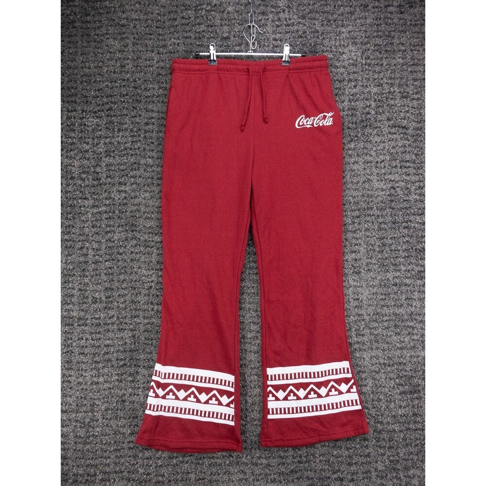 Coca Cola Sweatpants Womens 1X Red Flared Elastic Waist  Athleisure Lounge Logo